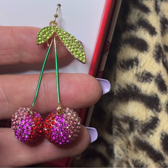 NIB Piper K Cherry Colorful Rhinestone Drop Dangle Earrings-Lightweight - Picture 3 of 6
